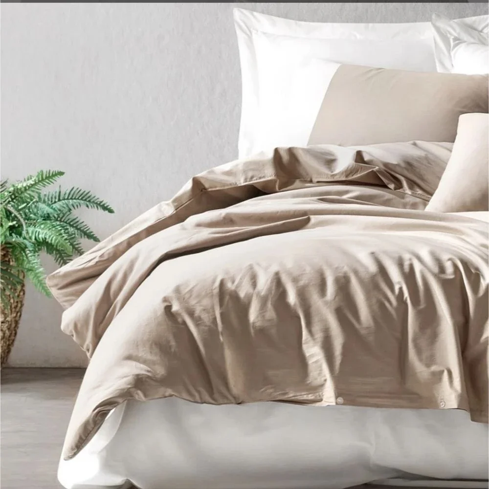 Bahi Tan/Cream 100% Cotton Sateen 4 Piece Duvet Cover Set Full